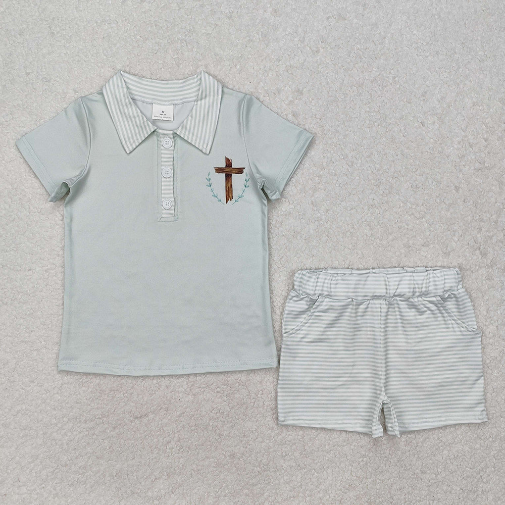 Baby Boys Easter Cross Tee Shorts Clothes Sets