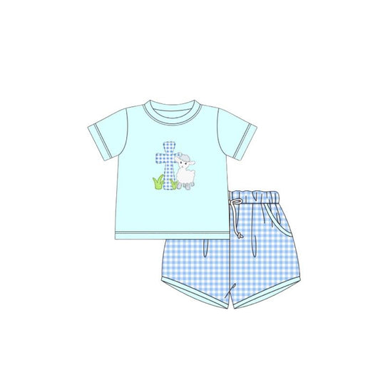 Baby Boys Easter Cross Sheep Shirt Checkered Shorts Clothing Sets Preorder