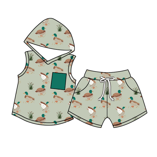 Baby Boys Hunting Ducks Pocket Hooded Top Shorts Clothing Sets Preorder