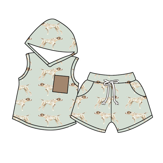 Baby Boys Hunting Dogs Pocket Hooded Top Shorts Clothing Sets Preorder