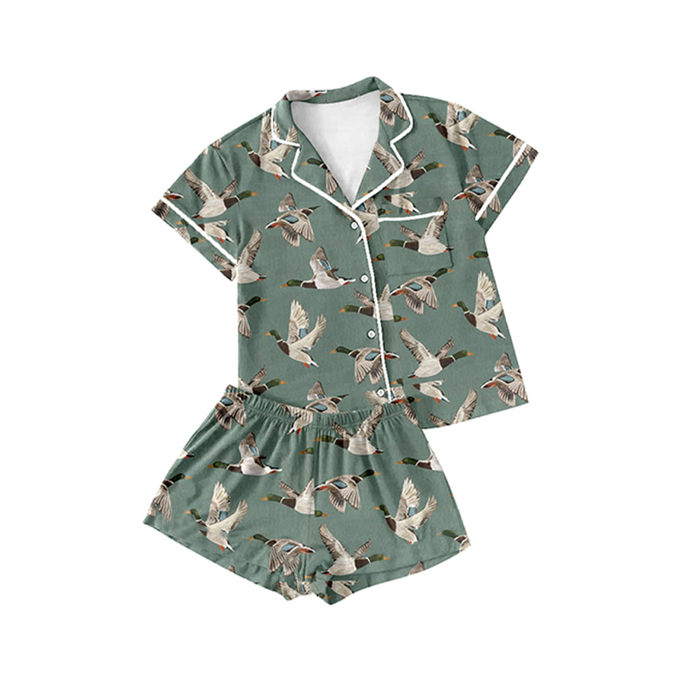 Adult Women Mallard Ducks Hunting Buttons Tops Shorts Pajamas Preorder