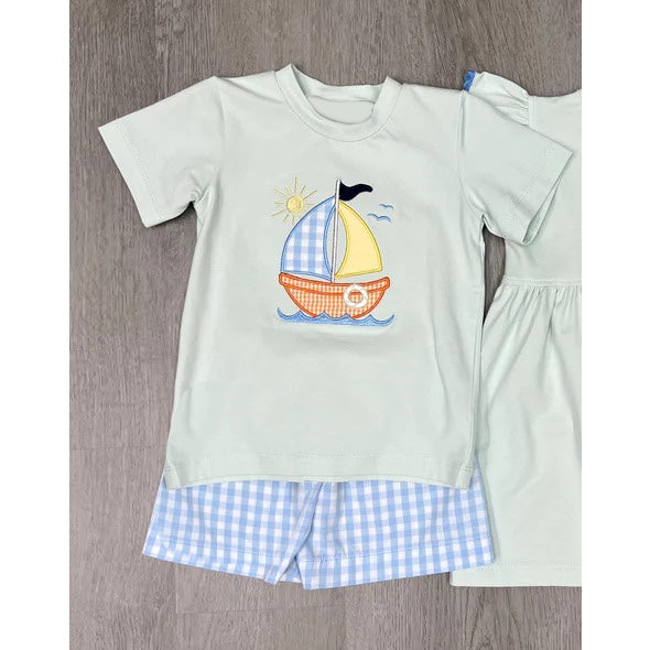 Baby Boys Sailboat Tee Shirts Checkered Shorts Clothing Sets Preorder