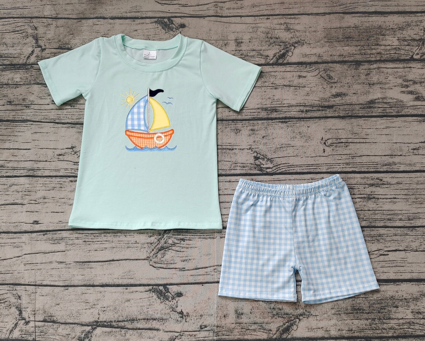 Baby Boys Sailboat Tee Shirts Checkered Shorts Clothing Sets Preorder