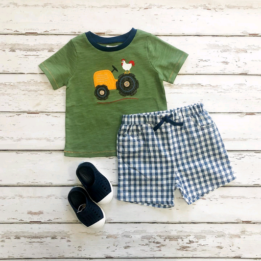 Baby Boys Farm Chicken Truck Shirts Checkere Shorts Clothing Sets Preorder