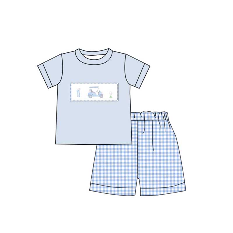 Baby Boys Golf Carts Tee Shirts Checkered Shorts Clothing Sets Preorder