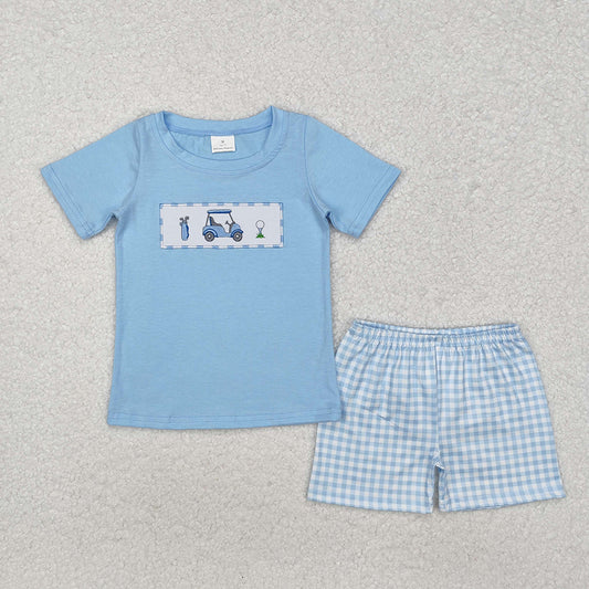 Baby Boys Golf Carts Tee Shirts Checkered Shorts Clothing Sets