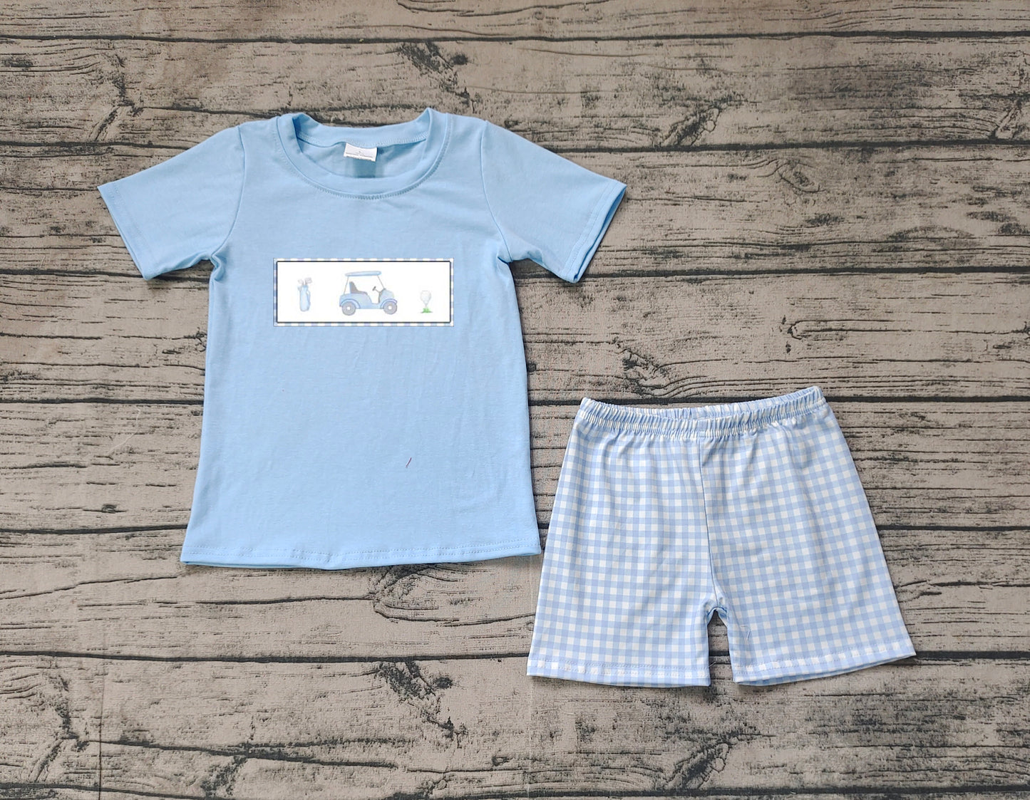 Baby Boys Golf Carts Tee Shirts Checkered Shorts Clothing Sets Preorder