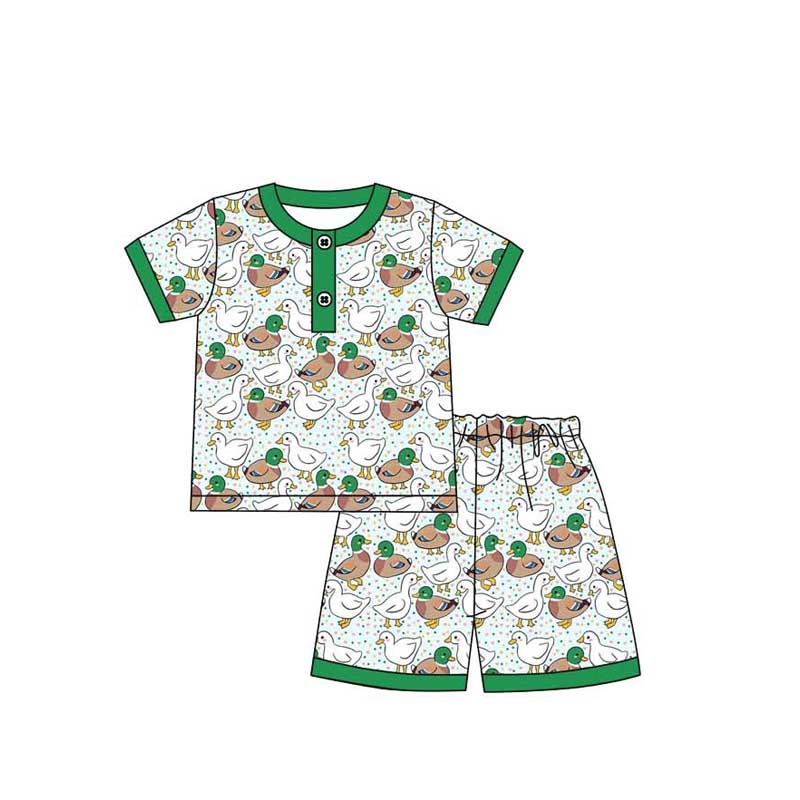 Baby Boys Green Duck Goose Shirts Shorts Pajamas Clothing Sets Preorder