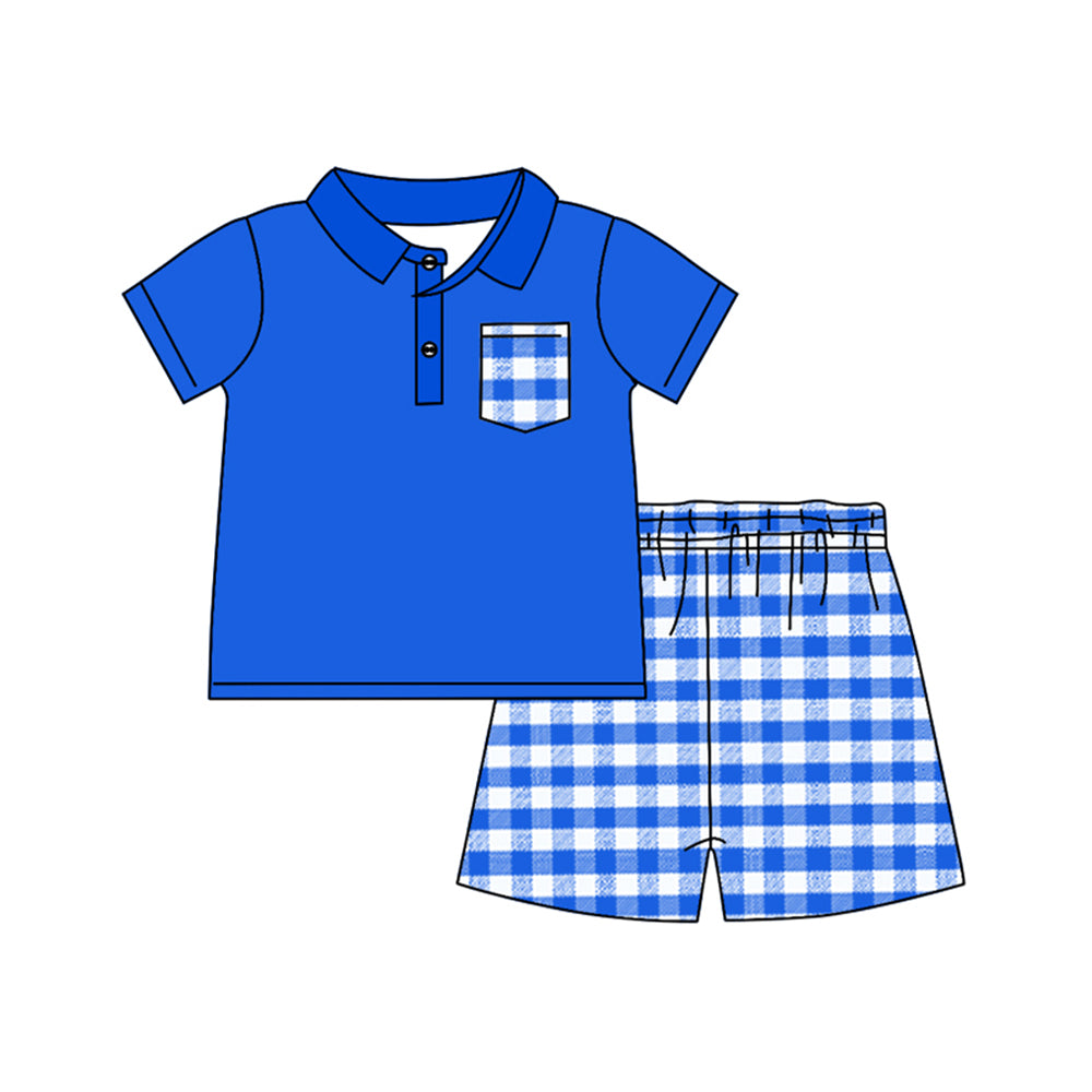 Baby Boys Blue Buttons Top Checkered Shorts Clothes Sets Preorder