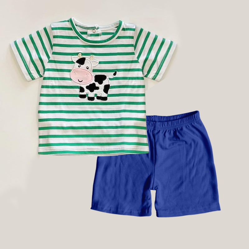 Baby Boys Green Stripes Cow Top Shorts Clothes Sets Preorder