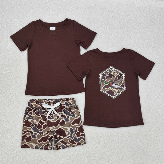 Baby Boys Brown Camo Duck Top Pocket Shorts Clothes Sets