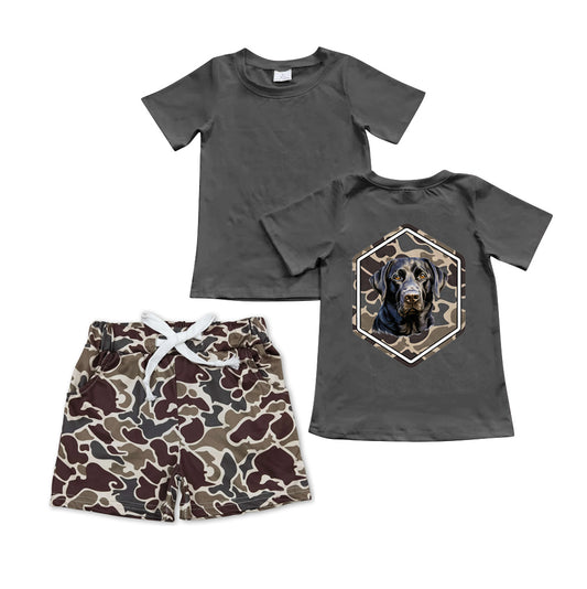 Baby Boys Grey Camo Dog Top Pocket Shorts Clothes Sets Preorder