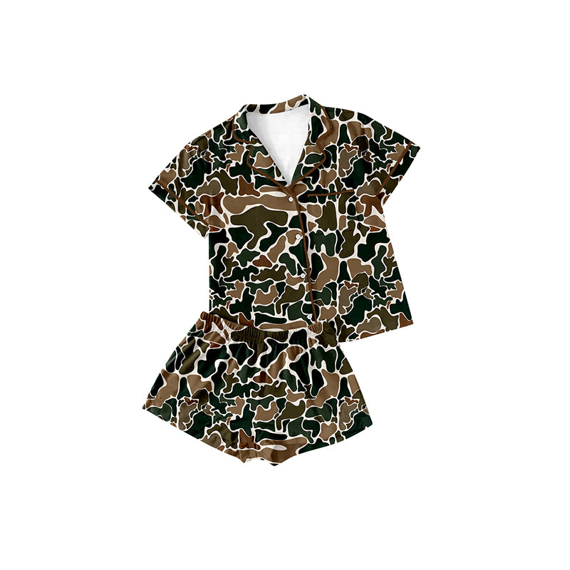 Baby Boys Duck Camo Buttons Shirts Top Shorts Pajamas Clothes Sets Preorder