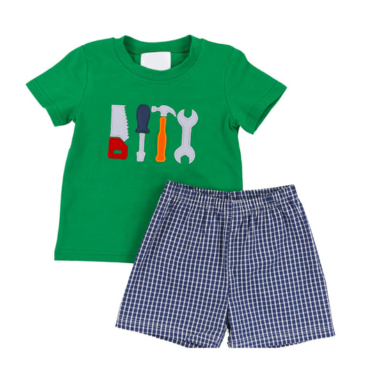 Baby Boys Green Tools Shirts Checkered Shorts Clothes Sets Preorder