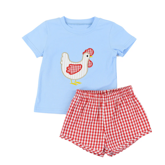 Baby Boys Chicken Short Sleeve Top Checkered Shorts Clothes Sets Preorder