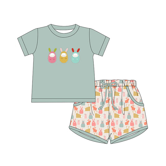 Baby Boys Easter Eggs Rabbits Shirts Pockets Shorts Clothes Sets Preorder