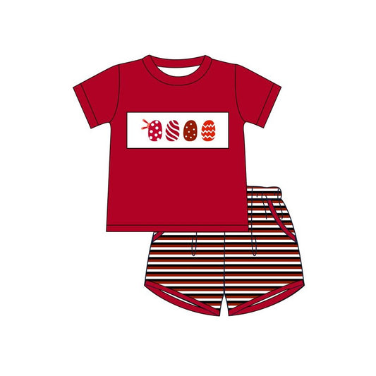 Baby Boys Easter Red Eggs Shirts Stripes Shorts Clothes Sets Preorder