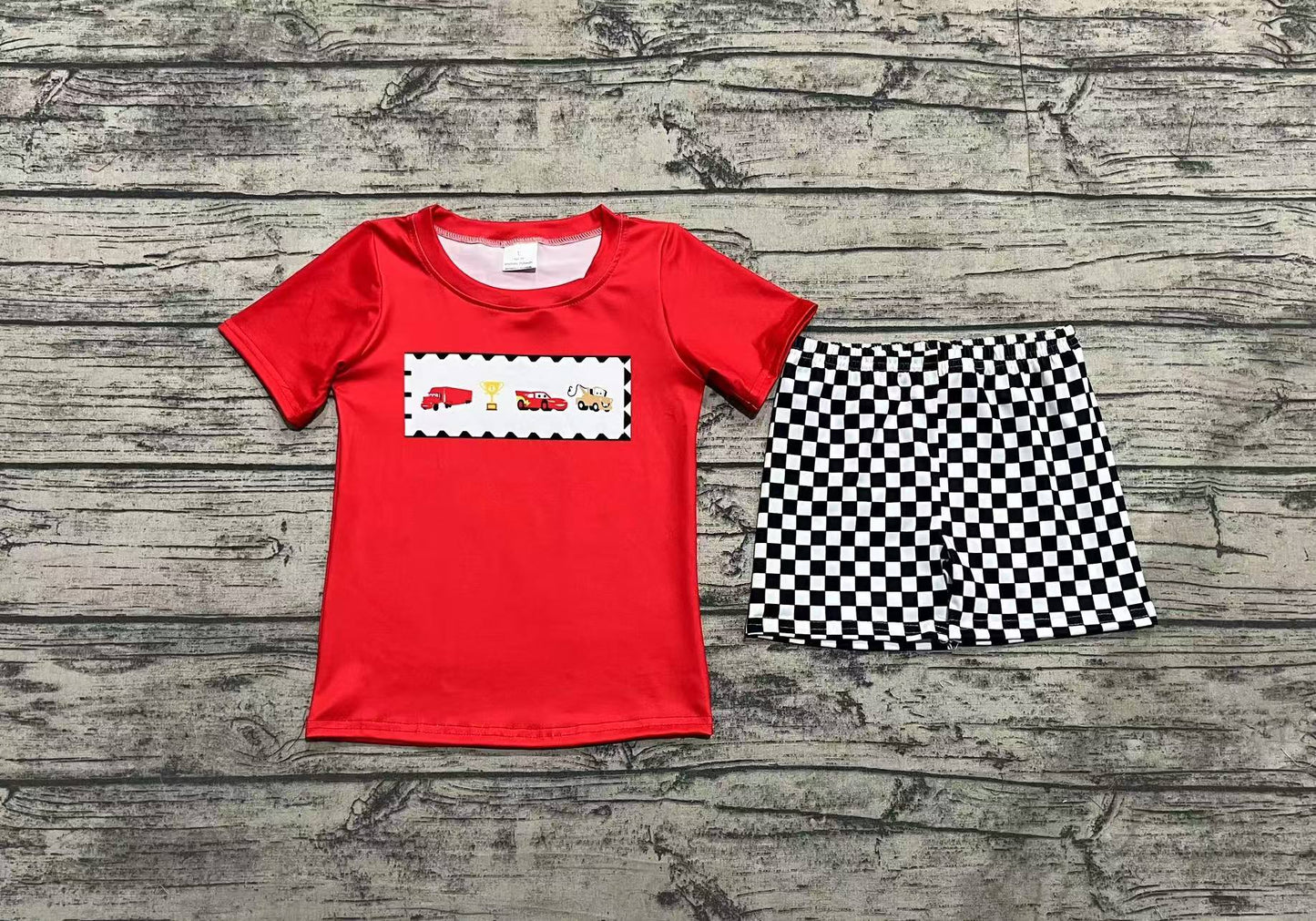 Baby Boys Racing Cars Shirts Checkered Shorts Clothes Sets