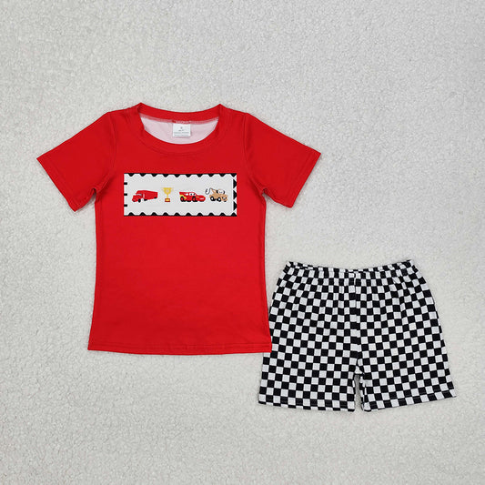 Baby Boys Racing Cars Shirts Checkered Shorts Clothes Sets