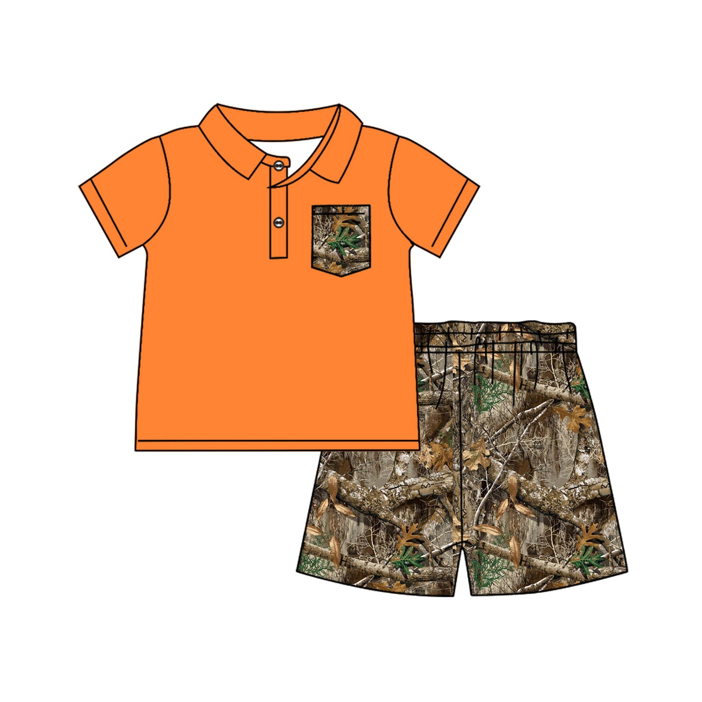 Baby Boys Orange Pullover Top Real Tree Camo Hunting Shorts Sets Preorder