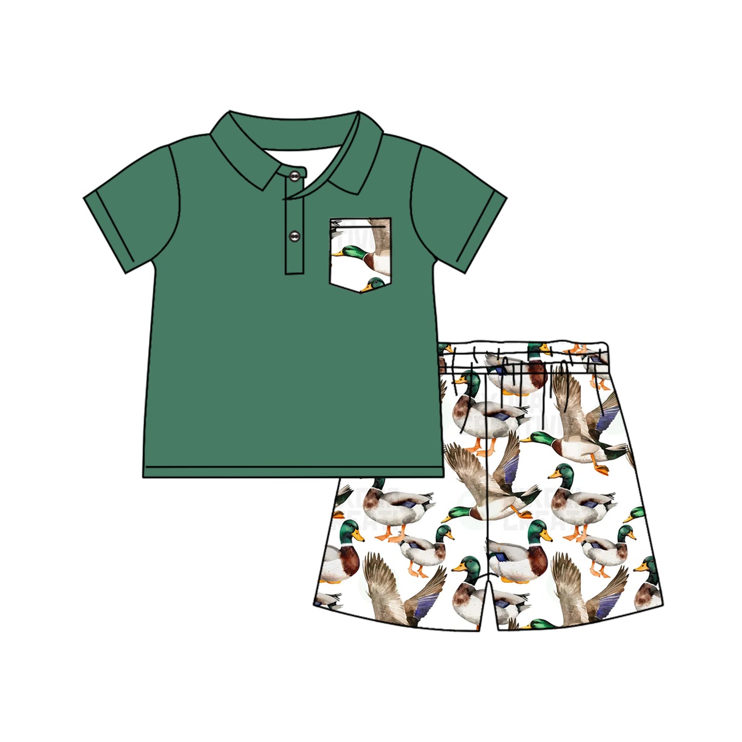 Baby Boys Green Pullover Top Mallard Ducks Hunting Shorts Sets Preorder