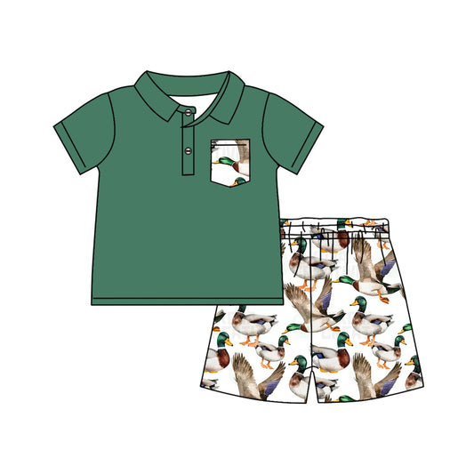 Baby Boys Green Pullover Top Mallard Ducks Hunting Shorts Sets Preorder