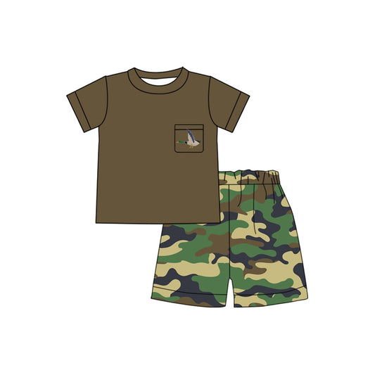 Baby Boys Green Camo Duck Pocket Shirt Shorts Clothes Sets Preorder