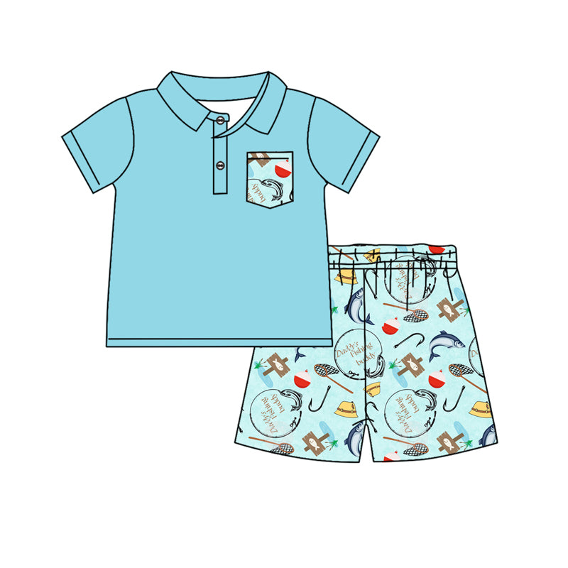 Baby Boys Blue Pocket Shirt Fishing Buddy Shorts Clothes Sets Preorder