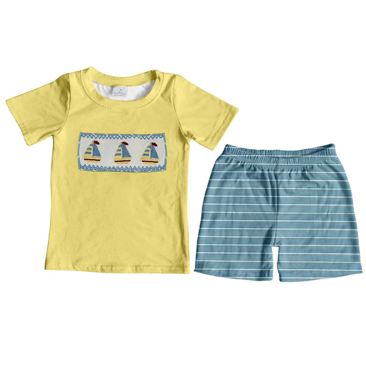 Baby Boys Boats Short Sleeve Tee Shirts Top Stripes Shorts Clothes Sets Preorder