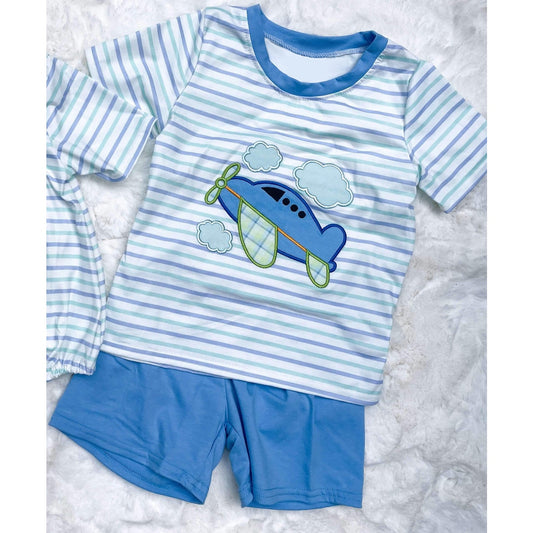 Baby Boys Plane Stripes Shirt Shorts Clothes Sets Preorder