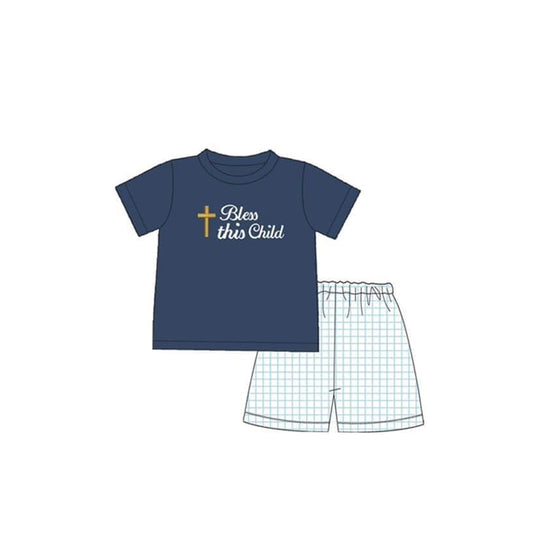 Baby Boys Easter Bless This Child Shirts Checkered Shorts Clothes Sets Preorder