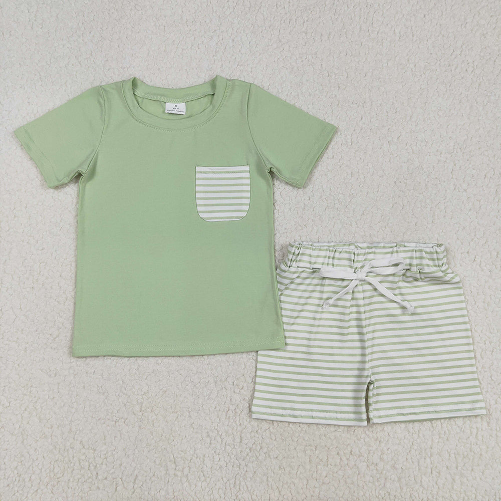 Baby Boys Spring Green Shirts Stripes Shorts Clothes Sets