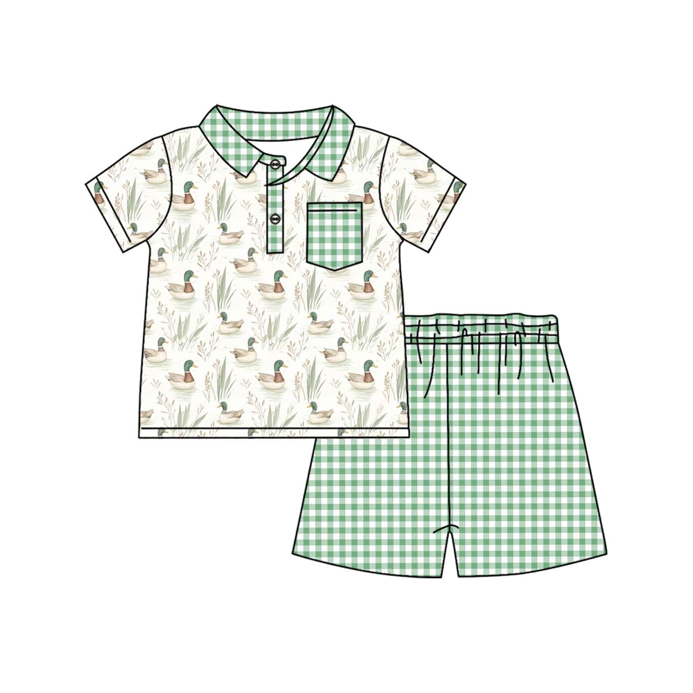 Baby Boys Green Mallard Ducks Pocket Tee Shirt Shorts Clothes Sets Preorder