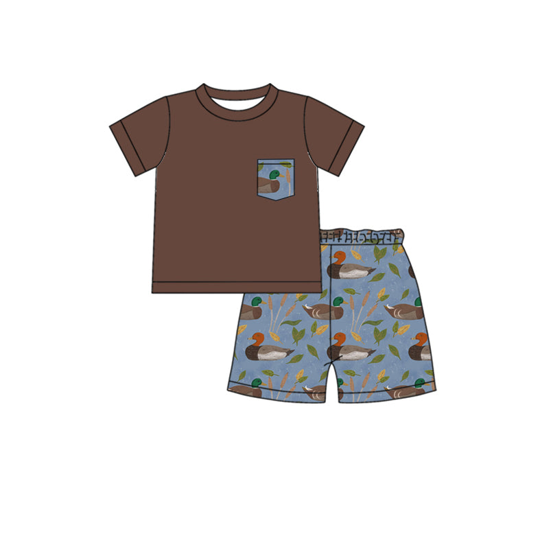 Baby Boys Pocket Tee Shirt Blue Mallard Ducks Shorts Clothes Sets Preorder