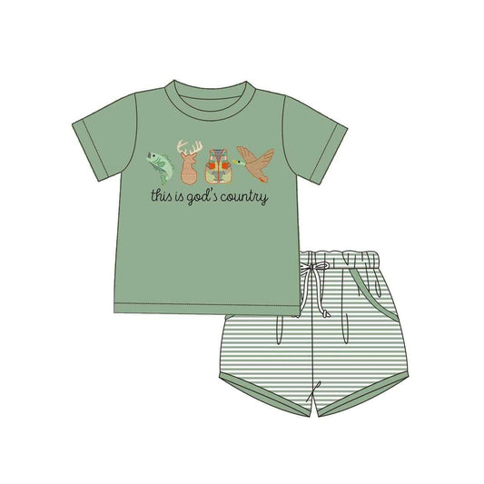 Baby Boys God Country Hunting Tee Shirt Shorts Clothes Sets Preorder