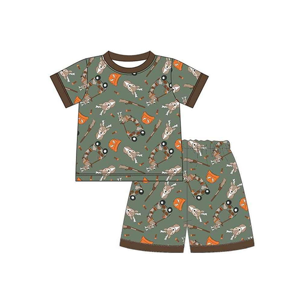 Baby Boys Deer Hunting Cart Camo Shirt Shorts Pajamas Clothes Sets Preorder