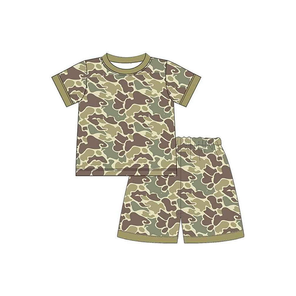 Baby Boys Light Green Camo Shirt Shorts Pajamas Clothes Sets Preorder