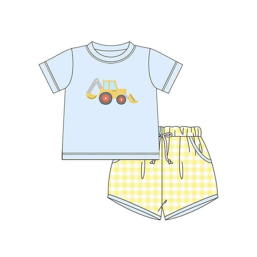 Baby Boys Digger Shirt Checkered Shorts Clothes Sets Preorder