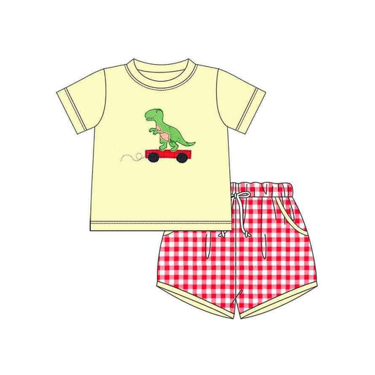 Baby Boys Dinosaur Skating Shirt Checkered Shorts Clothes Sets Preorder