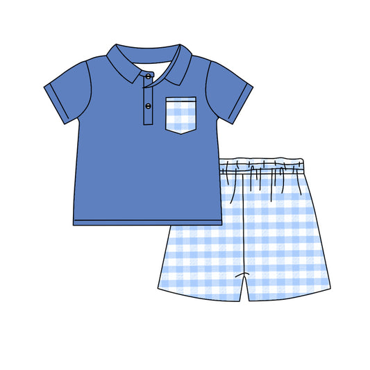 Baby Boys Blue Pocket Top Checkered Shorts Clothes Sets Preorder