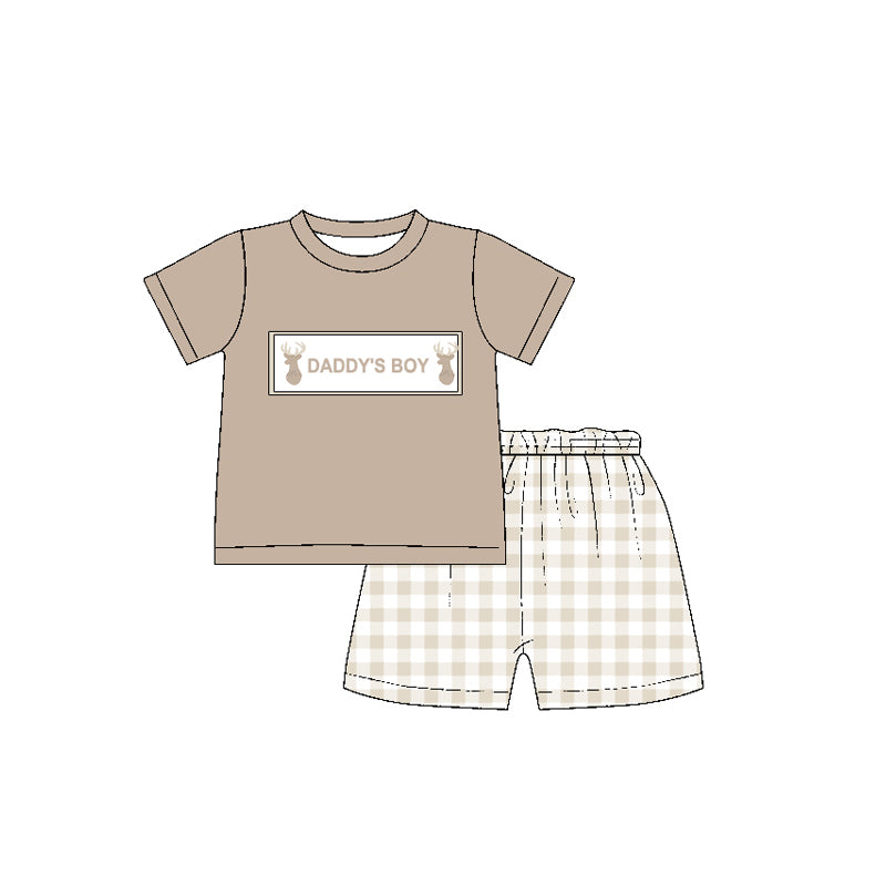 Baby Boys Daddy's Boy Deers Top Checkered Shorts Clothes Sets Preorder