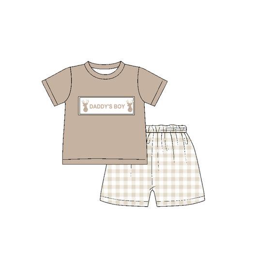 Baby Boys Daddy's Boy Deers Top Checkered Shorts Clothes Sets Preorder