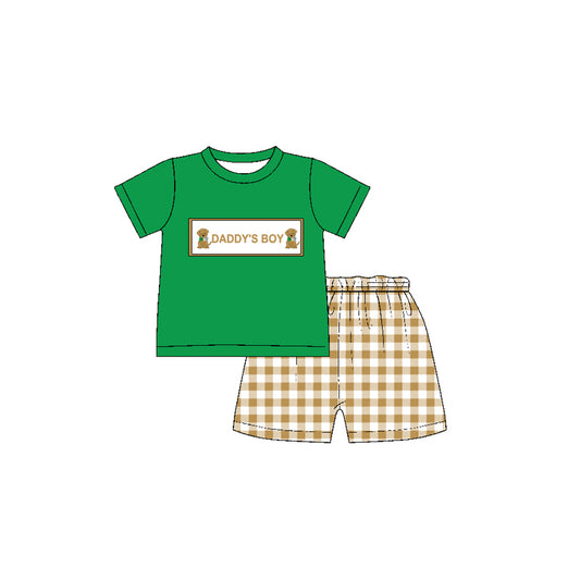 Baby Boys Daddy's Boy Dogs Top Checkered Shorts Clothes Sets Preorder