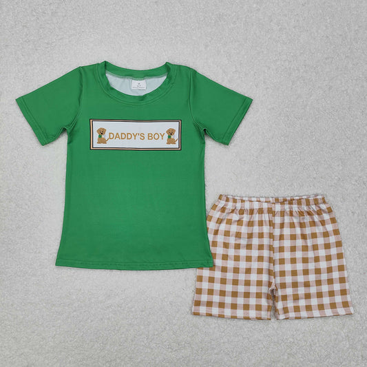 Baby Boys Daddy's Boy Dogs Top Checkered Shorts Clothes Sets