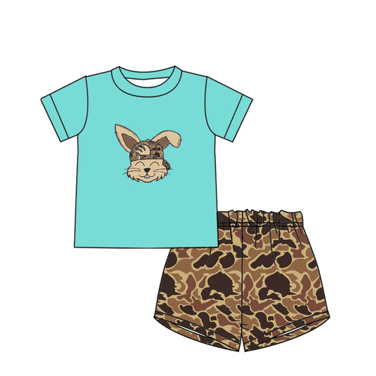 Baby Boys Blue Easter Rabbits Shirt Camo Shorts Clothes Sets Preorder