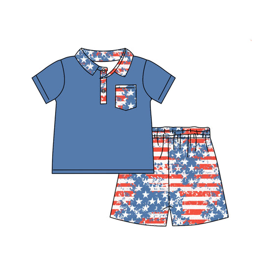 Baby Boys 4th Of July Stars Pocket Pullovers Shorts Clothes Sets Preorder