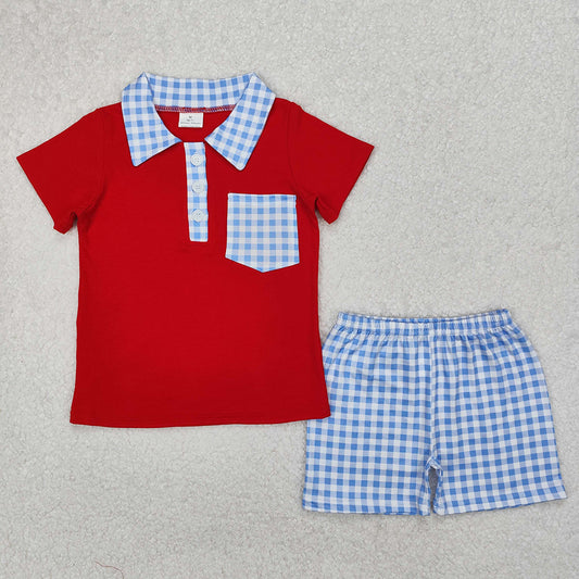Baby Boys Red Pocket Shirt Checkered Shorts Clothes Sets