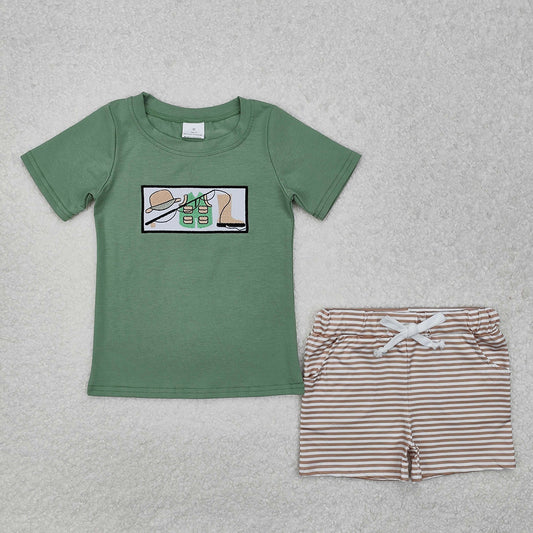 Baby Boys Boots Fishing Shirt Stripes Pocket Shorts Clothes Sets