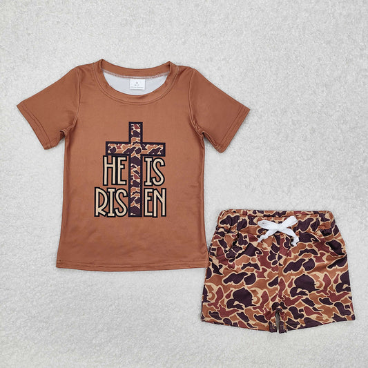 Baby Boys He Is Risen Cross Camo Shirt Shorts Clothes Sets