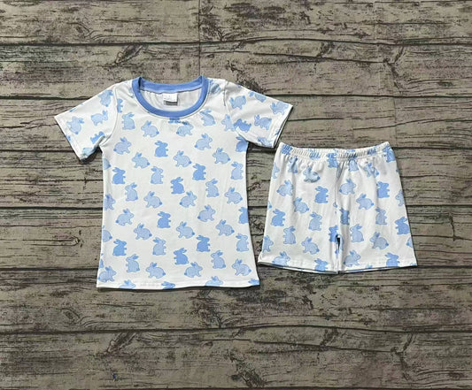 Baby Boys Easter Blue Rabbits Shirt Shorts Pajamas Clothes Sets